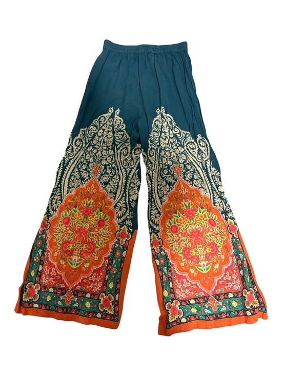 NATURAL LIFE Pants - NATURAL LIFE Size Small Teal Wide-Leg Pants with Orange Floral Panels